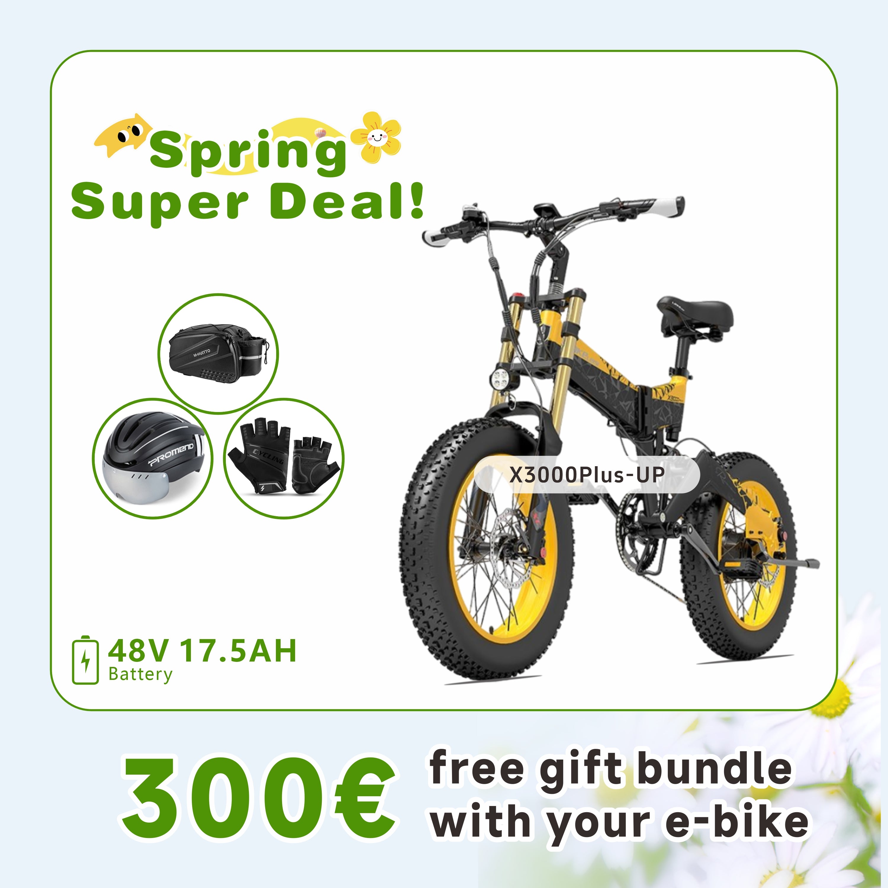 LANKELEISI X3000Plus-UP Elektrisches Fahrrad mit dicken Reifen für Schnee