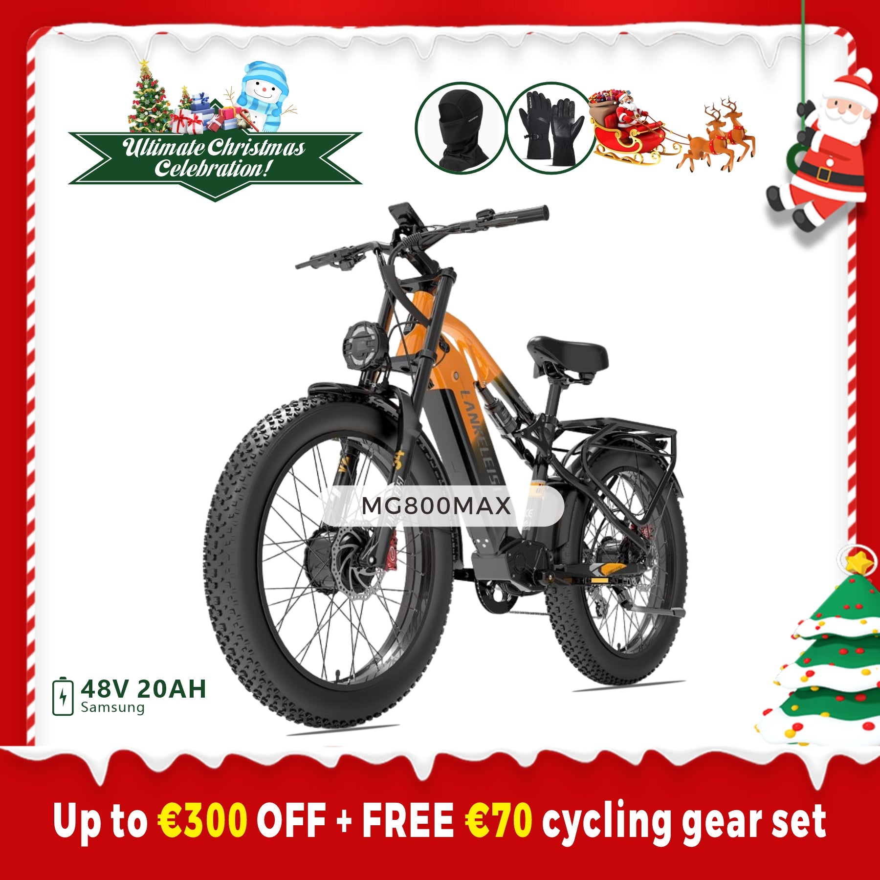 LANKELEISI MG800Max 2000W Dual Motor 26″ Fat Tires All Terrain Electric Bike