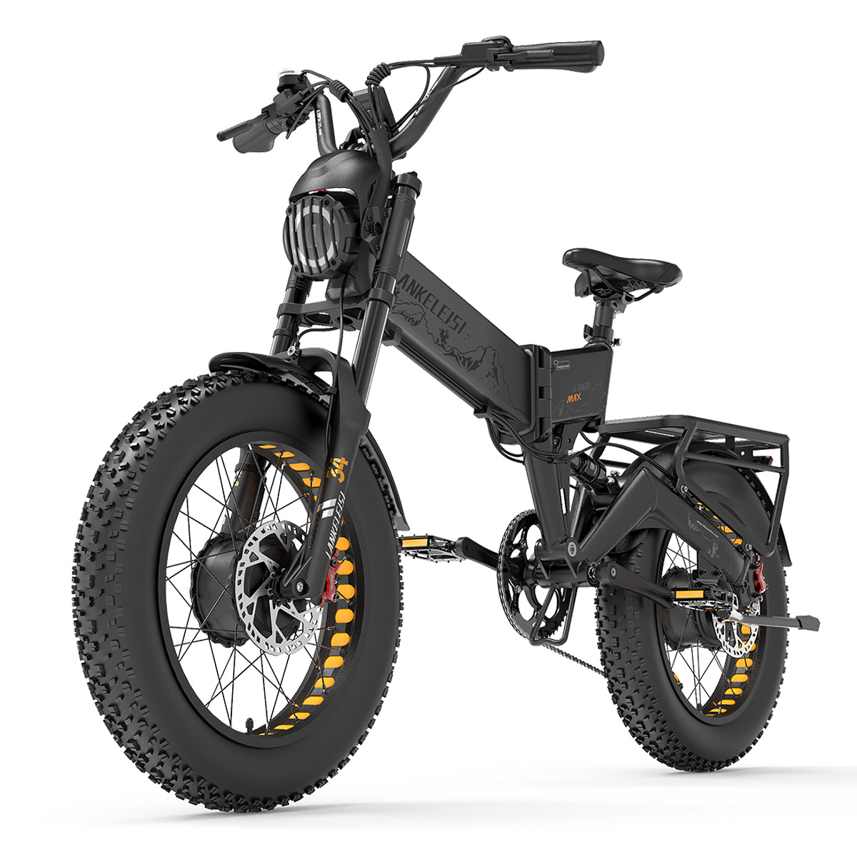 LANKELEISI X3000 MAX 2000W dual-motor foldable electric mountain bike in grey, featuring a sleek frame and off-road tires.