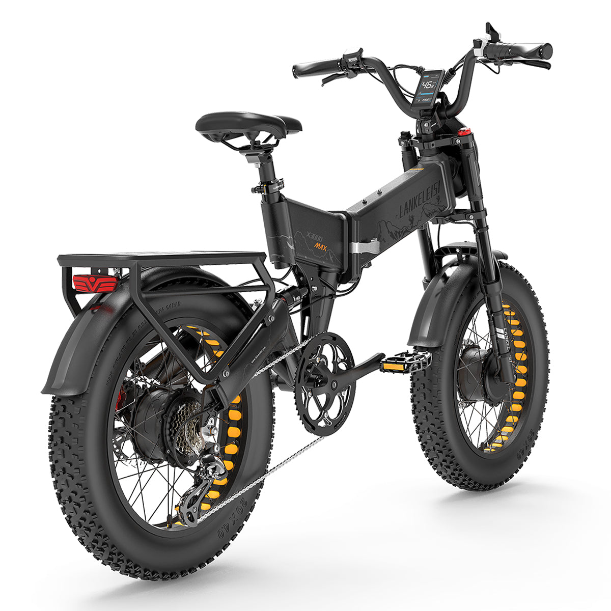 LANKELEISI X3000 MAX 2000W dual motor foldable electric mountain bike in grey, featuring a sturdy frame and mountain bike design.