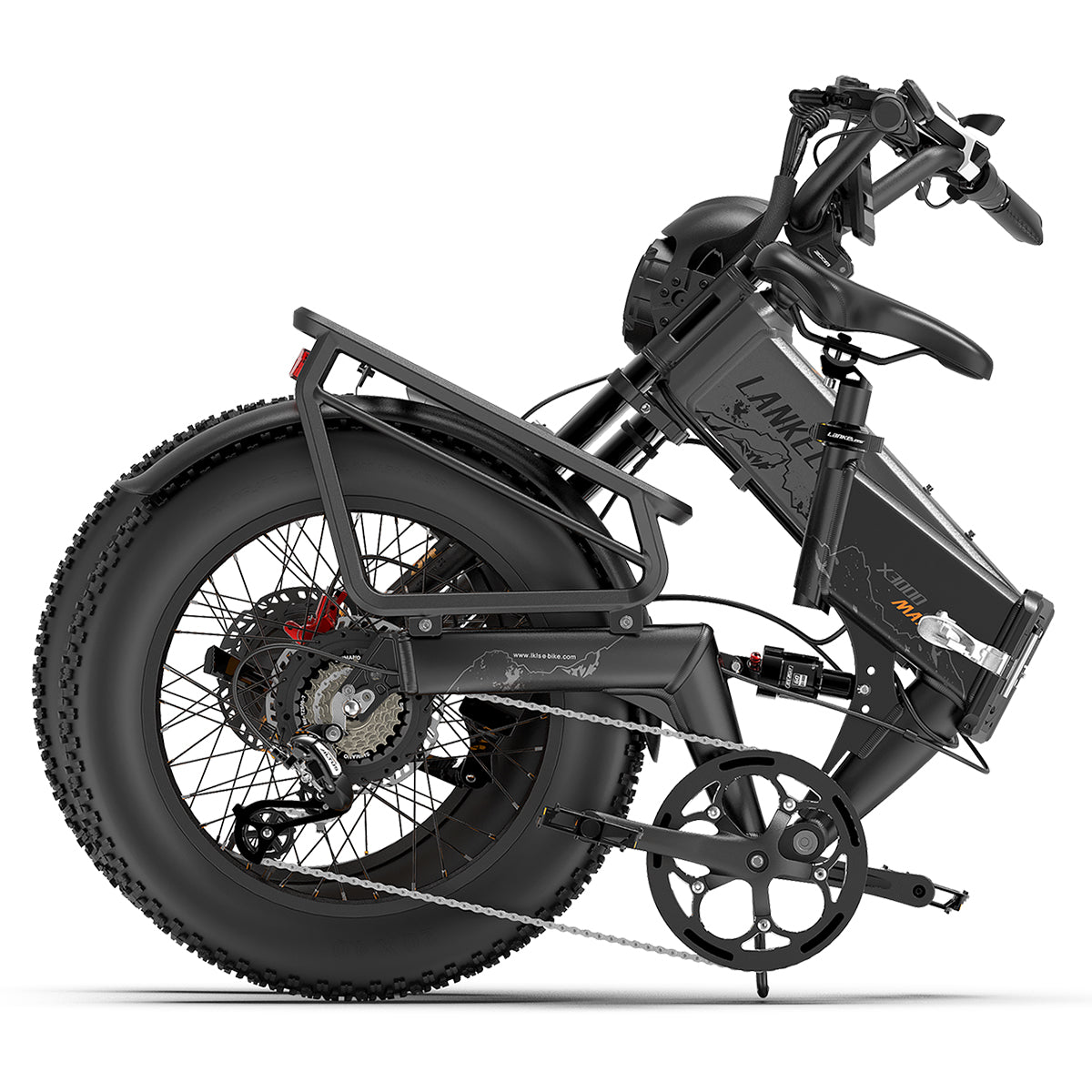 LANKELEISI X3000 MAX 2000W dual motor foldable electric mountain bike in grey with sturdy frame and mountain bike features.