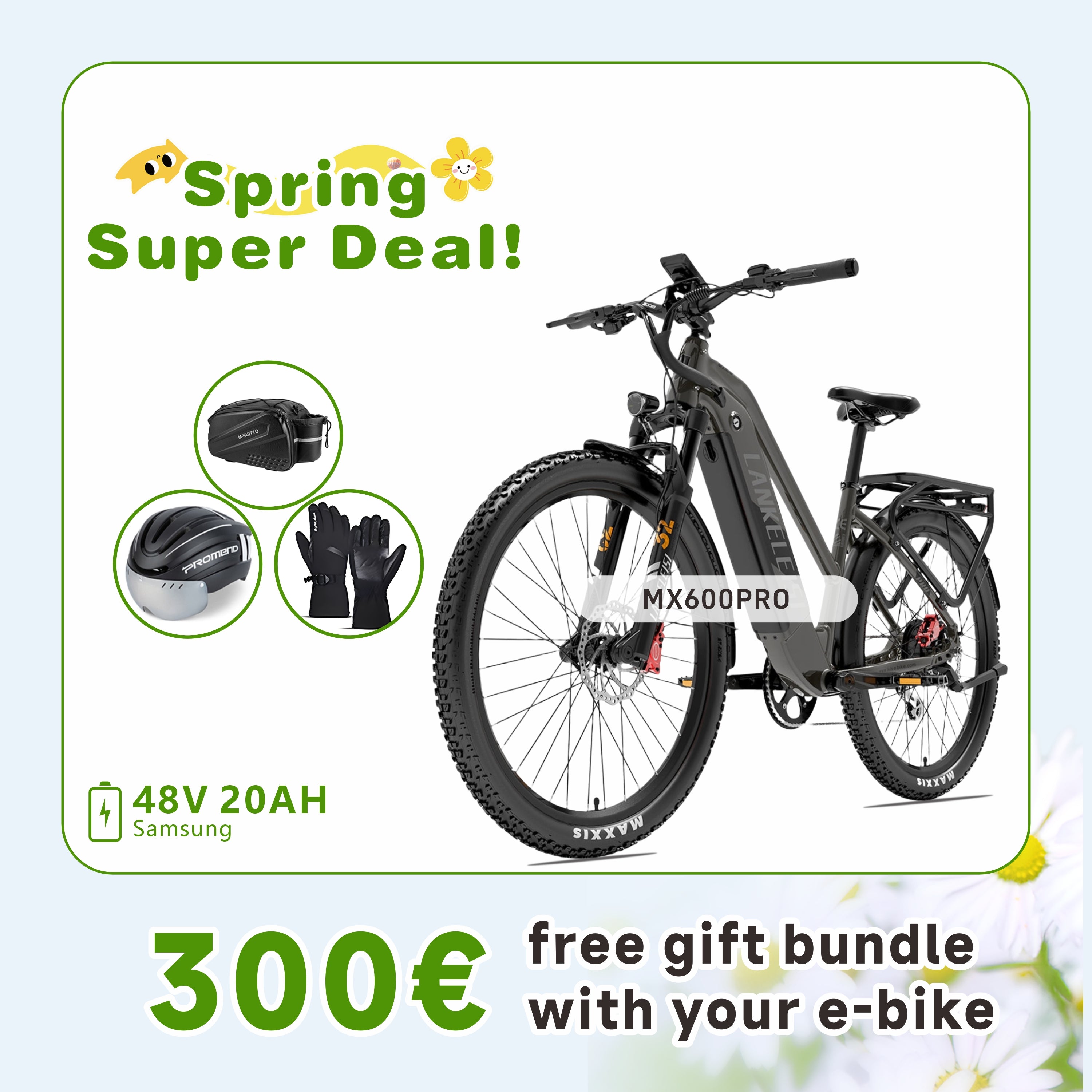 LANKELEISI MX600PRO 500W 27,5" Bicicletta Elettrica da Trekking 20Ah Bicicletta Elettrica Urbana