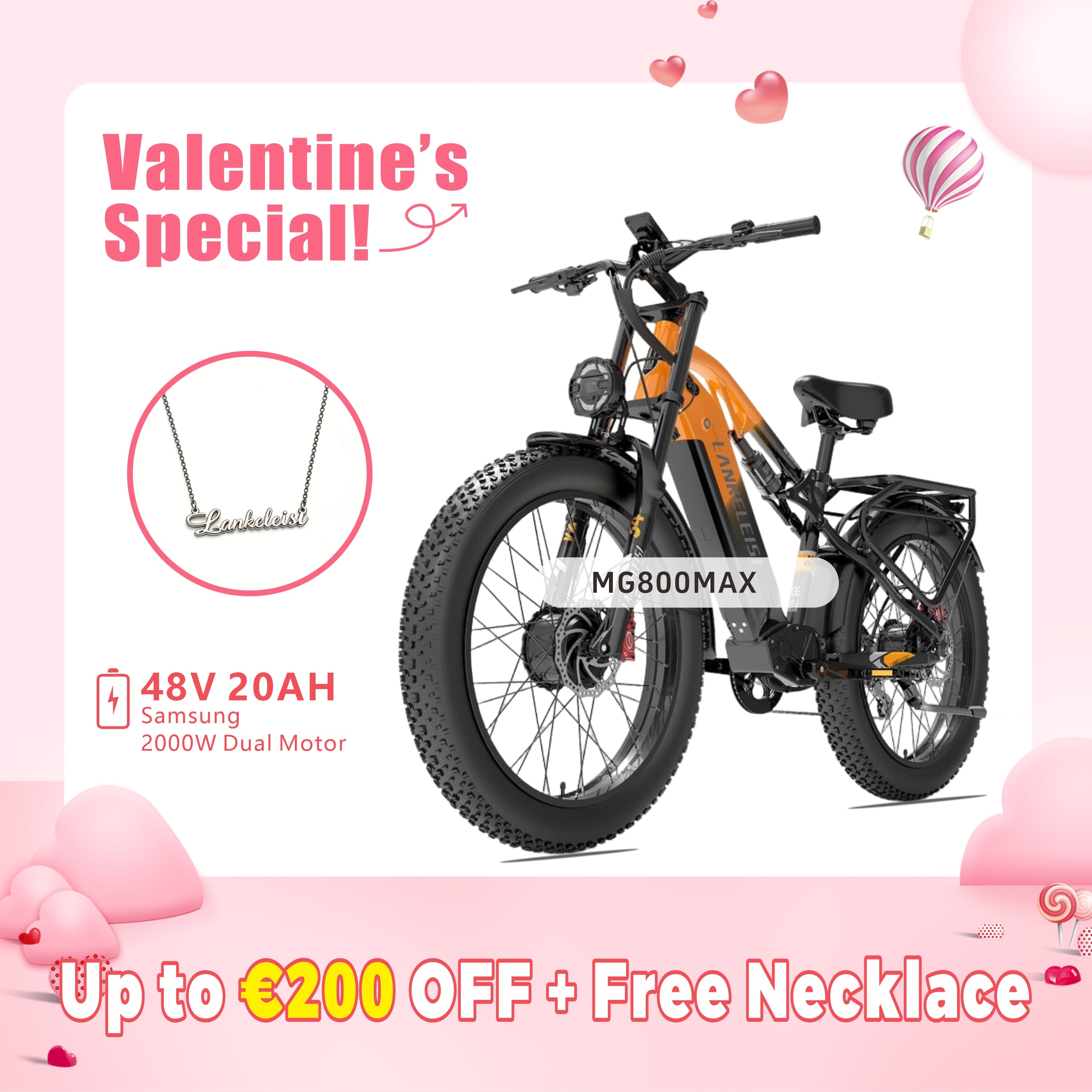 【プリベンタ】LANKELEISI MG800Max 2000W ダブルモーター Bicicleta Eléctrica Todo Terreno con Neumáticos Anchos de 26"