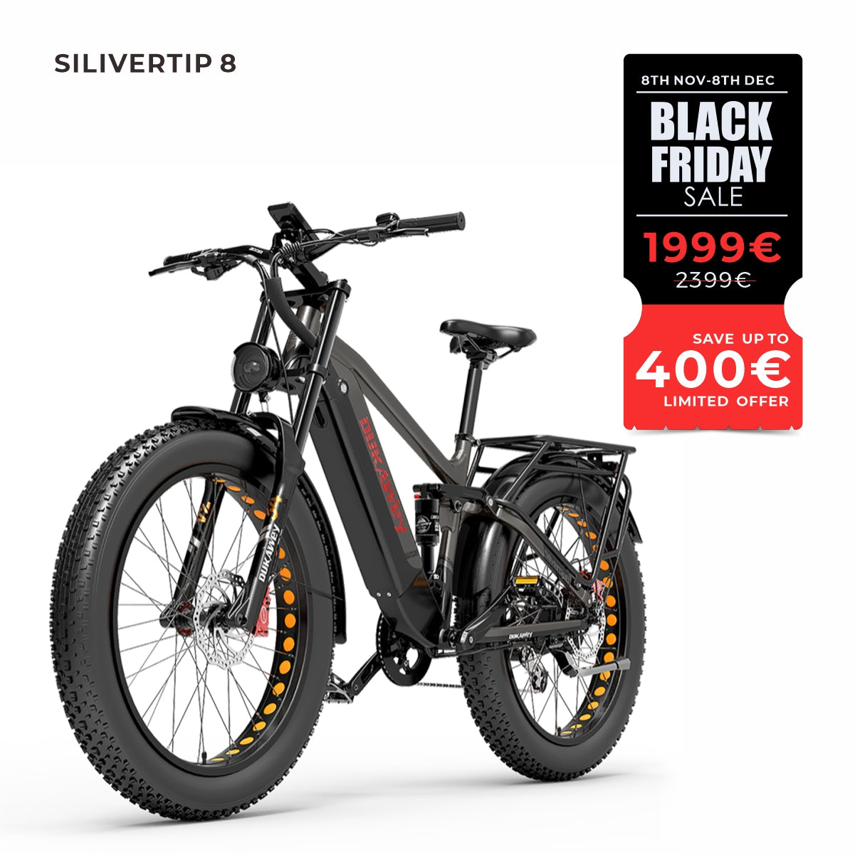 Dukawey Silvertip8 1000W 26” Fat Bike Mountain E-Bike