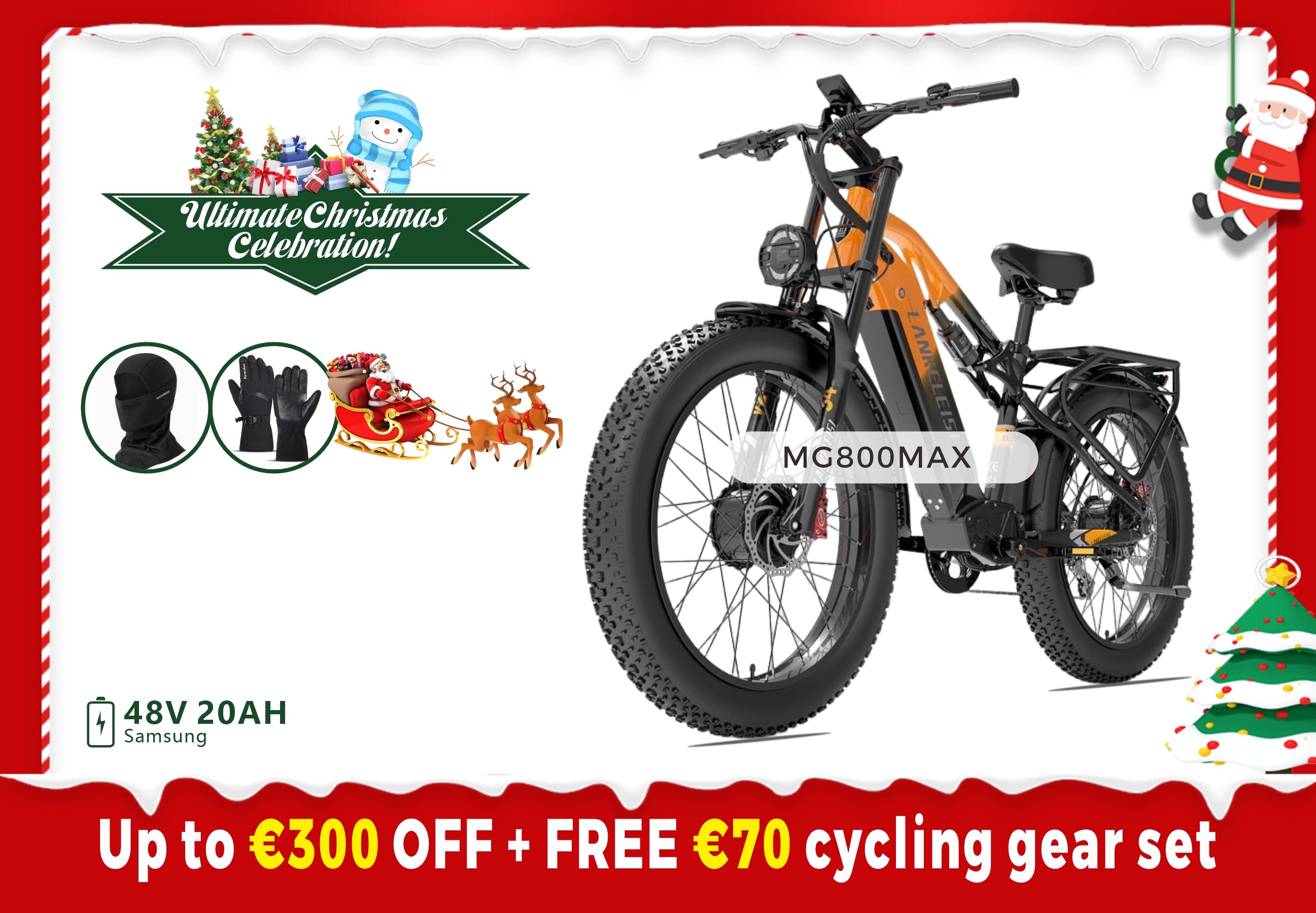 LANKELEISI MG800Max 2000W Doppio Motore 26″ Pneumatici Fat Bici Elettrica All Terrain